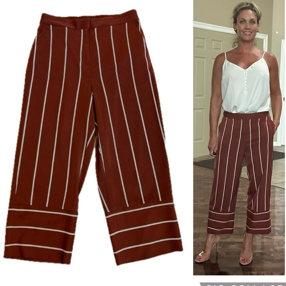 Dynamite rust Brown white striped wide leg culottes trouser pants Sz M cropped